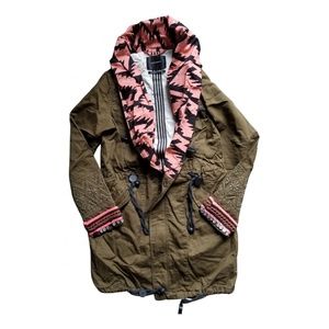 Maison Scotch and Soda Jacket Coat Parka Khaki Orange Petite Fold Over Collar